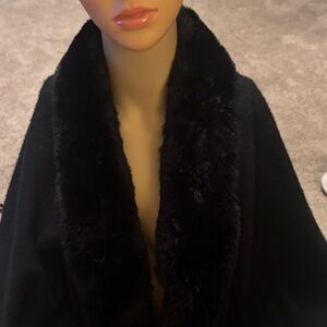 Elegant Black Faux Fur Women's Shawl 100% Polyester